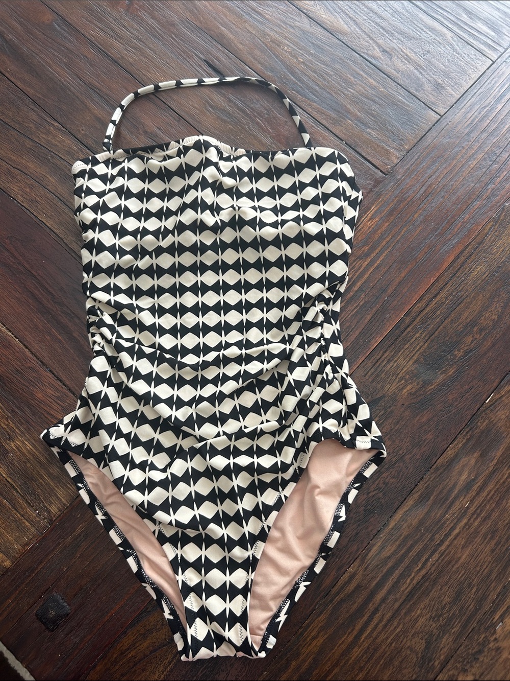 J. Crew Black and Cream Geometric One-Piece Swimsuit